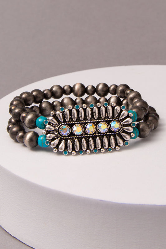 Ariana Western Turquoise Concho Beaded Multistrand Stretch Bracelet