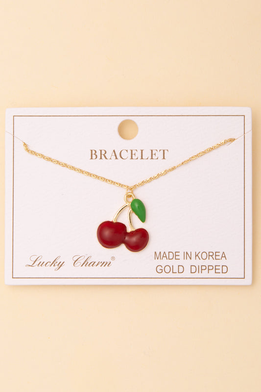 Samantha Red Enamel Cherry Charm Chain Bracelet