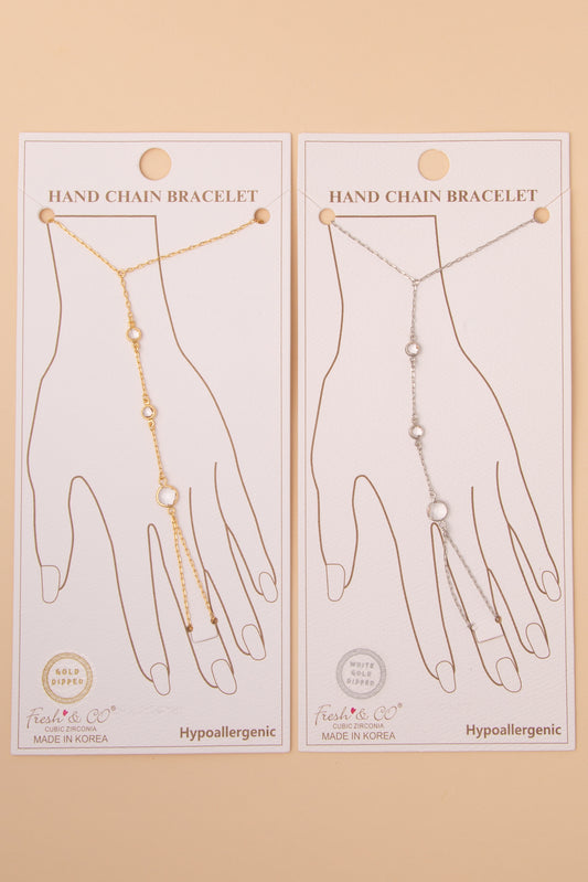 Marina Bezel-Set Round Cut Cubic Zirconia Cable Hand Chain Bracelet