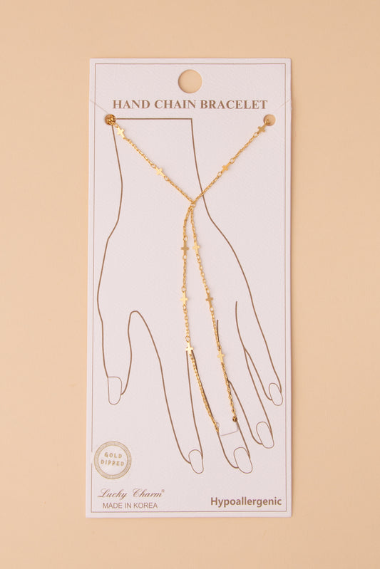 Zoe Cross Charm Hand Chain Bracelet | Gold