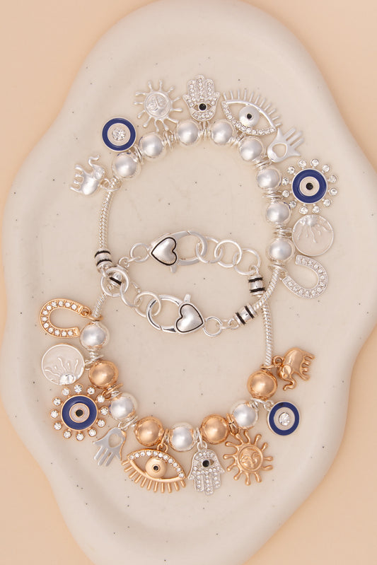 Claire Evil Eye Charm Bracelet with Symbolic Trinkets