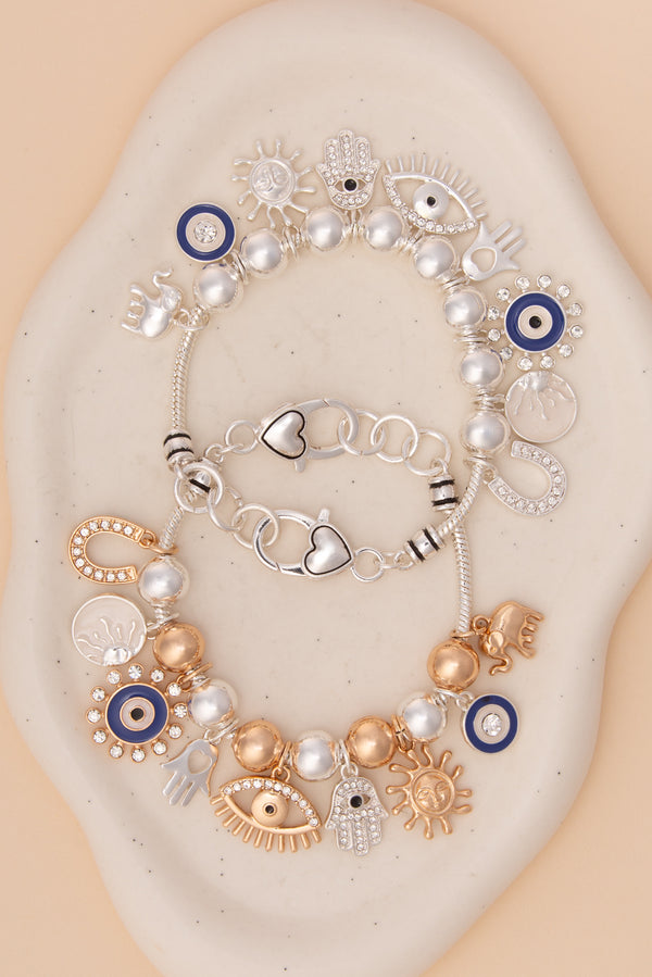 Claire Evil Eye Charm Bracelet with Symbolic Trinkets