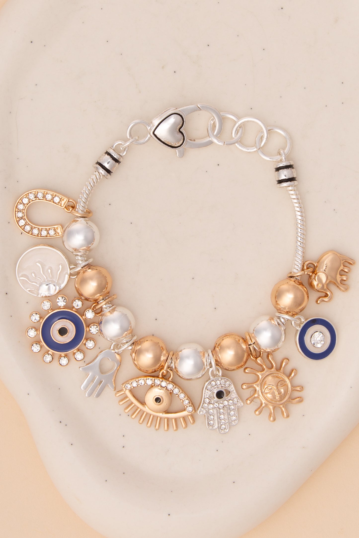 Claire Evil Eye Charm Bracelet with Symbolic Trinkets