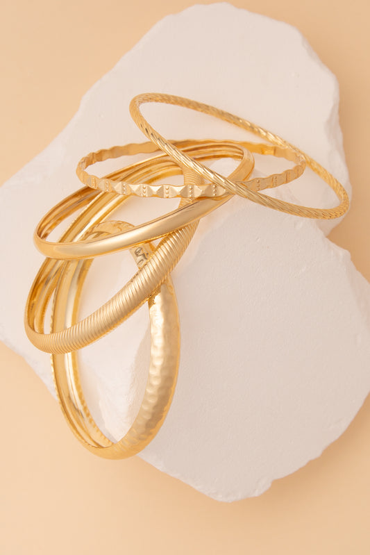 Elaine 5-Piece Polished Multi-Textured Stacked Bangle Bracelet Set