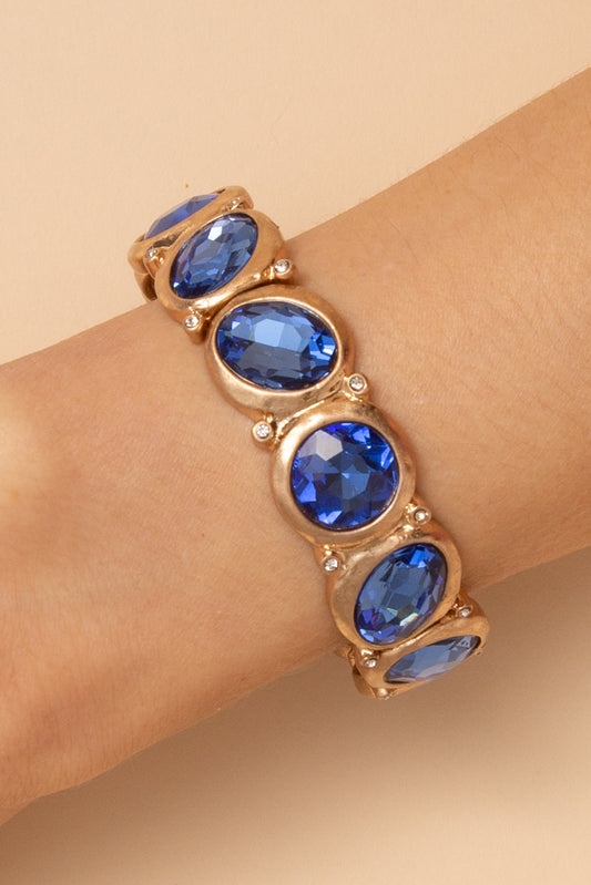 Hazel Bezel Set Crystal Stretch Bracelet | Blue