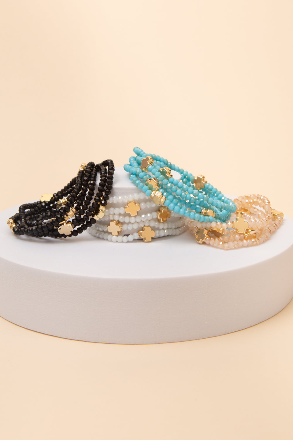 Parker Metal & Glass Bead Cross Multi-Stackable Elastic Bracelet