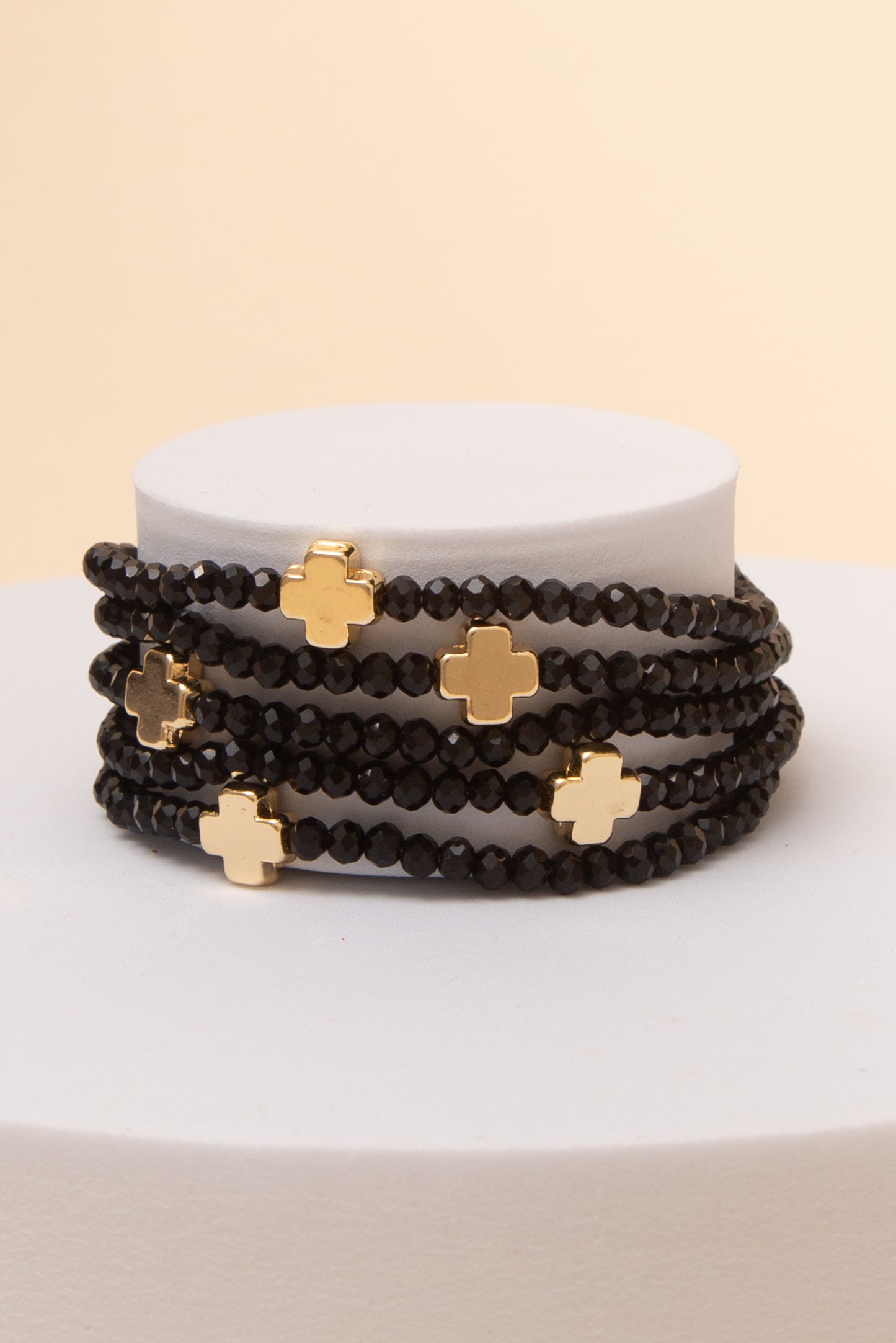 Parker Metal & Glass Bead Cross Multi-Stackable Elastic Bracelet