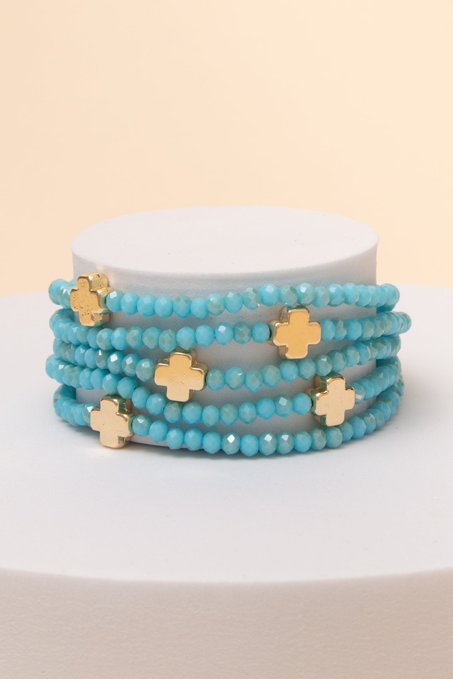 Parker Metal & Glass Bead Cross Multi-Stackable Elastic Bracelet