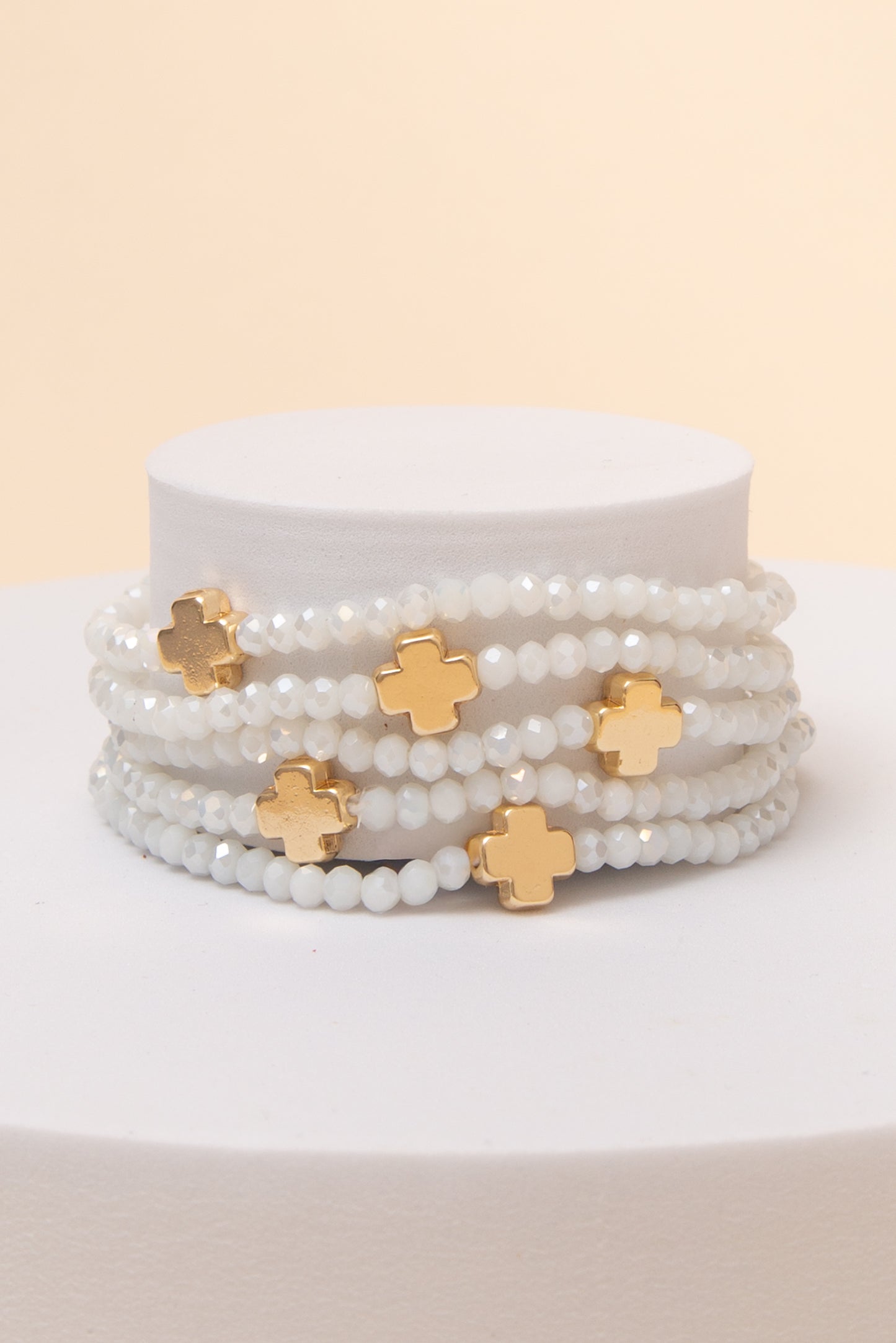 Parker Metal & Glass Bead Cross Multi-Stackable Elastic Bracelet