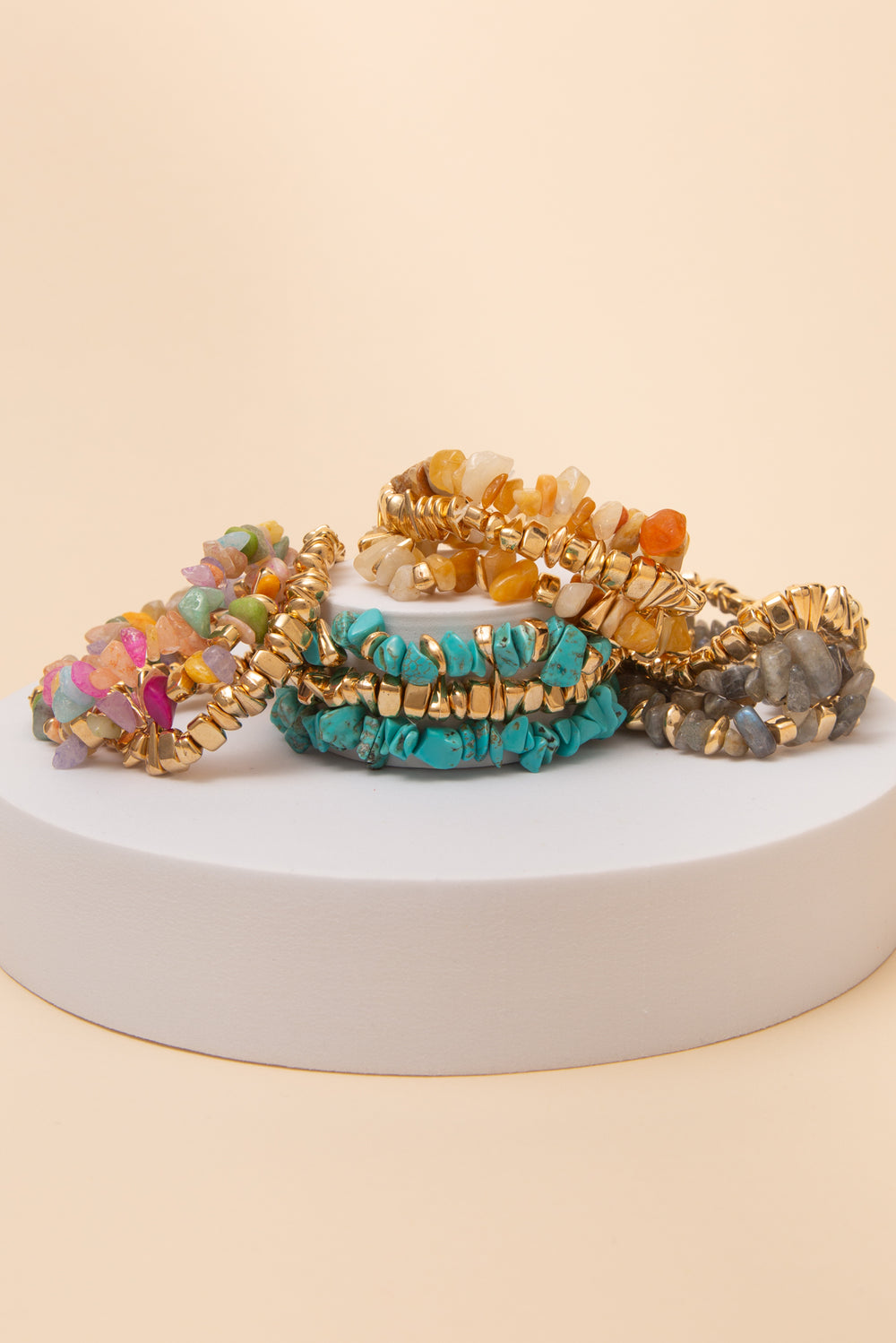 Chloe Stretch Bracelet Set with Freeform Stone Beads