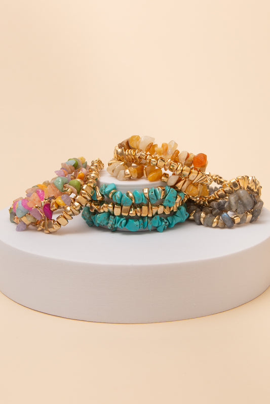 Chloe Stretch Bracelet Set with Freeform Stone Beads