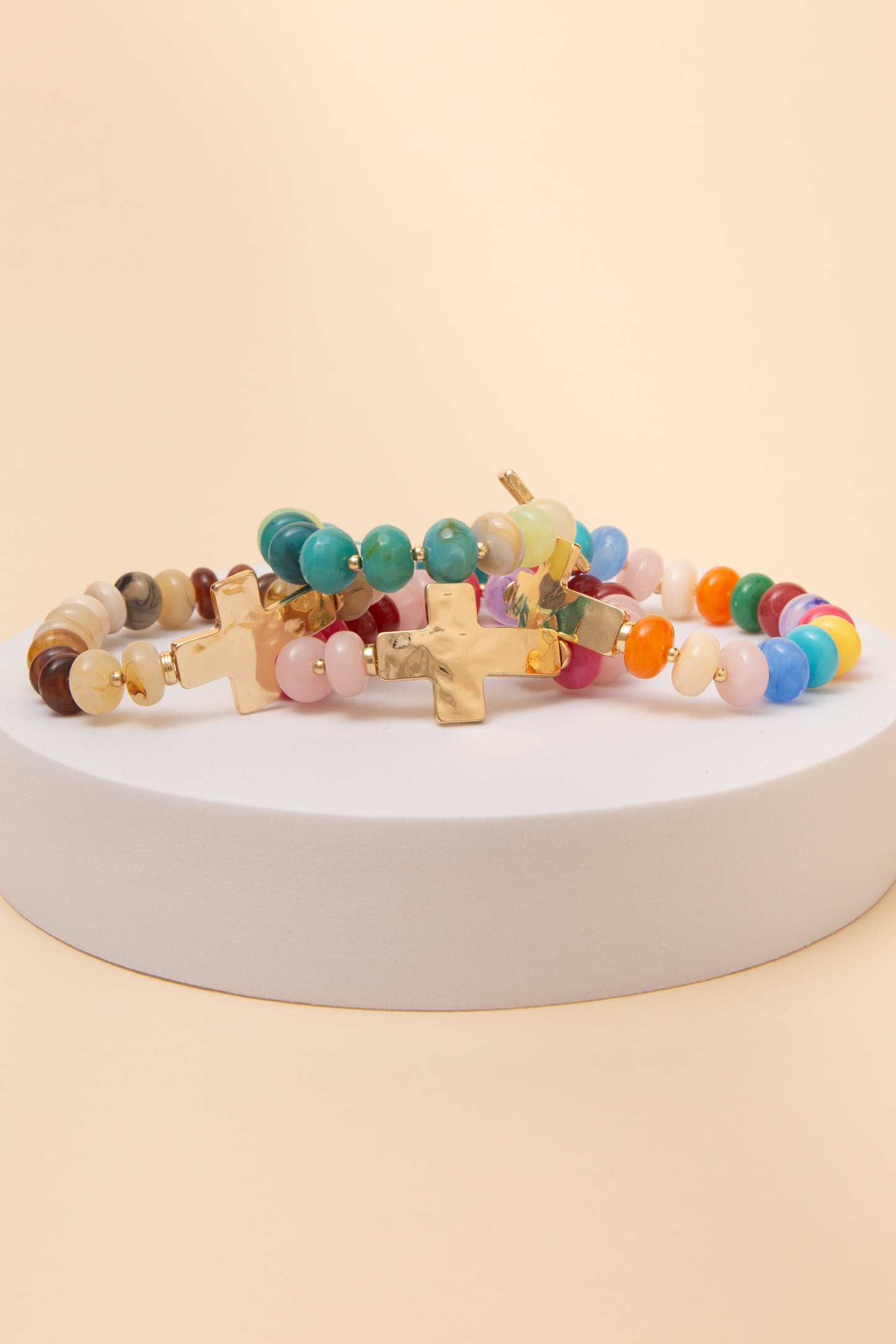 Emilia Multi-Color Marbled Glass Bead Stretch Bracelet