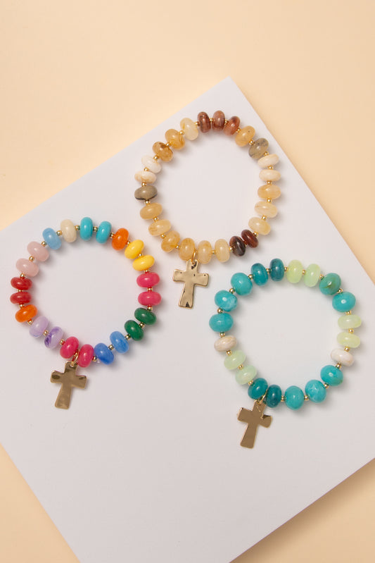 Willow Multi-Color Marbled Glass Bead Stretch Bracelet