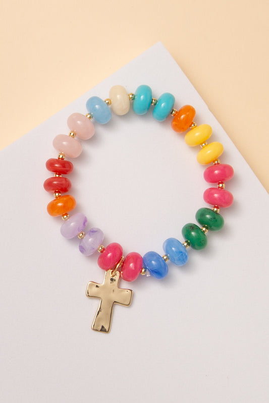 Willow Multi-Color Marbled Glass Bead Stretch Bracelet | Multicolor