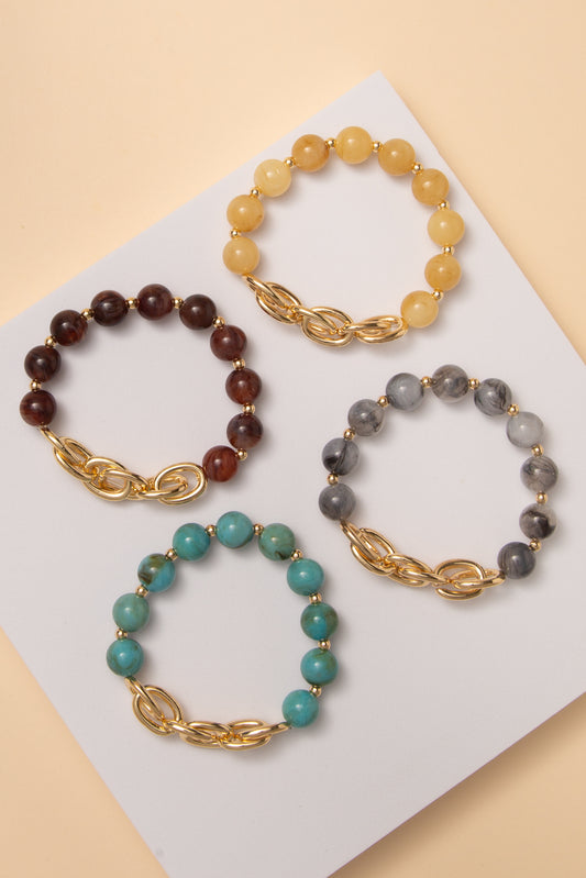 Stella Marbled Stone Beaded Stretch Bracelet