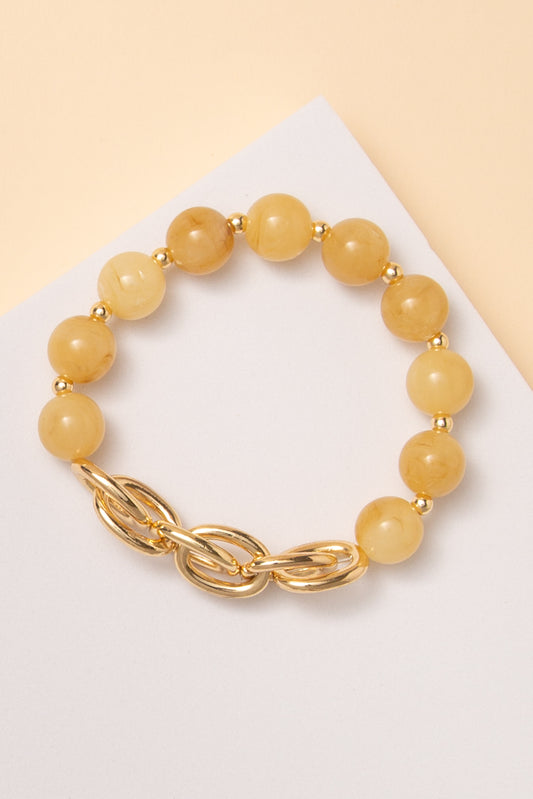 Stella Marbled Stone Beaded Stretch Bracelet | Beige