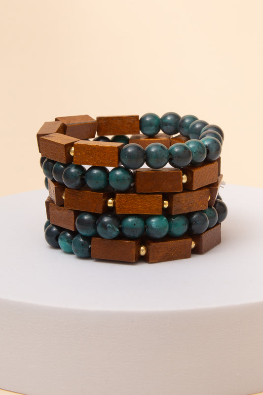 Melody Multi-Layer Wooden Block & Marble Stone Bead Bracelet