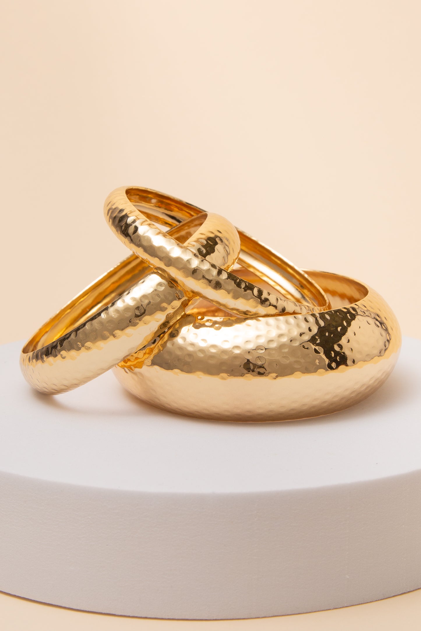 Caroline Set of Three Hammered Stackable Metal Bangle Bracelets