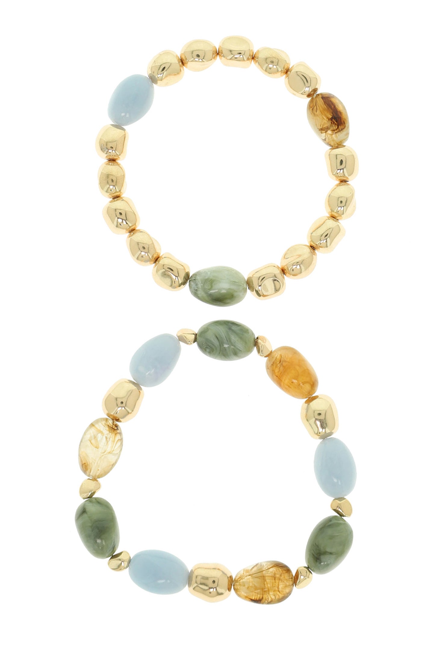 Eloise Marble Style and Gold Tone Oval Beaded Stretch Bracelet | Blue