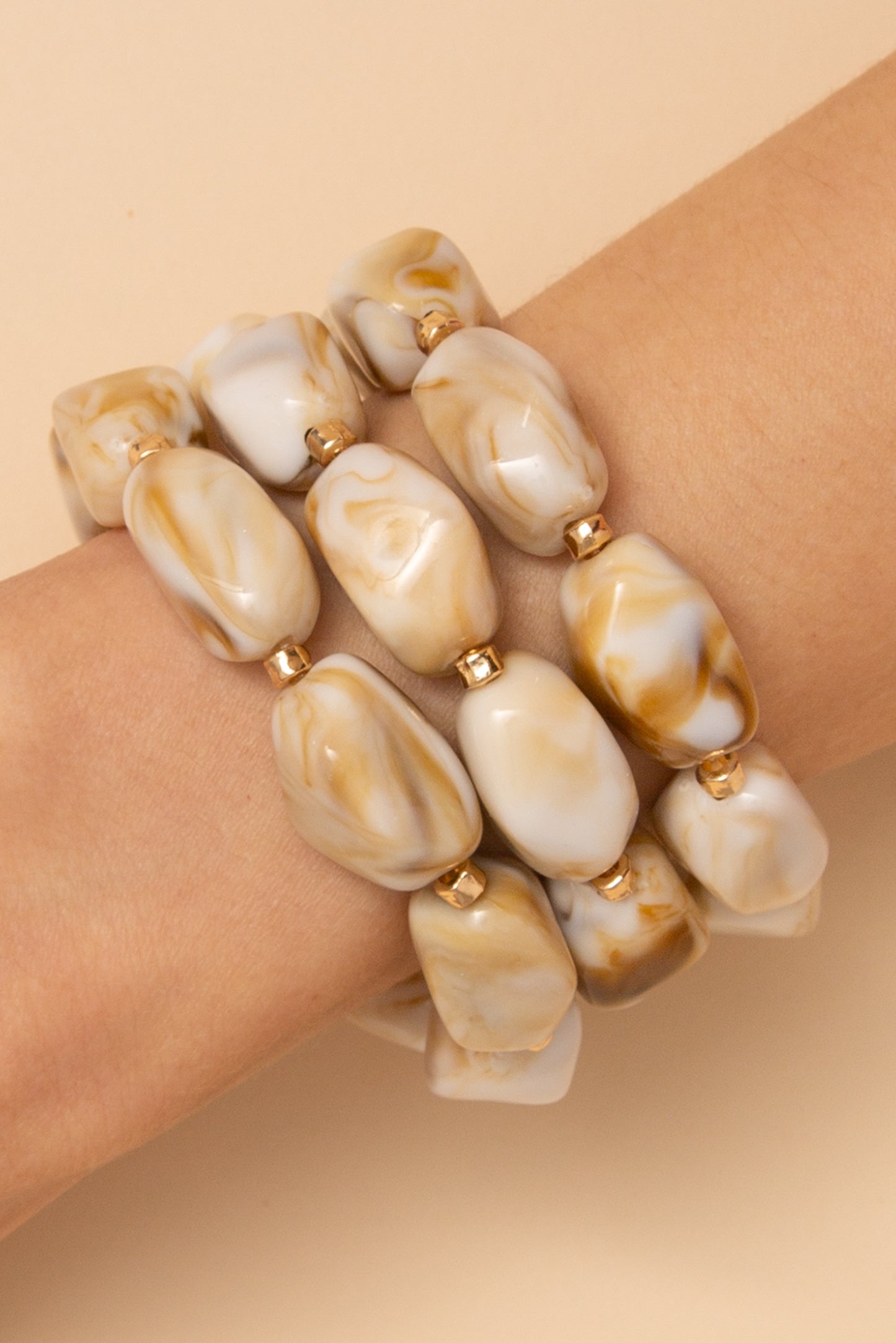 Blair Marble Stone Beaded Stretch Bracelet Set | Ivory
