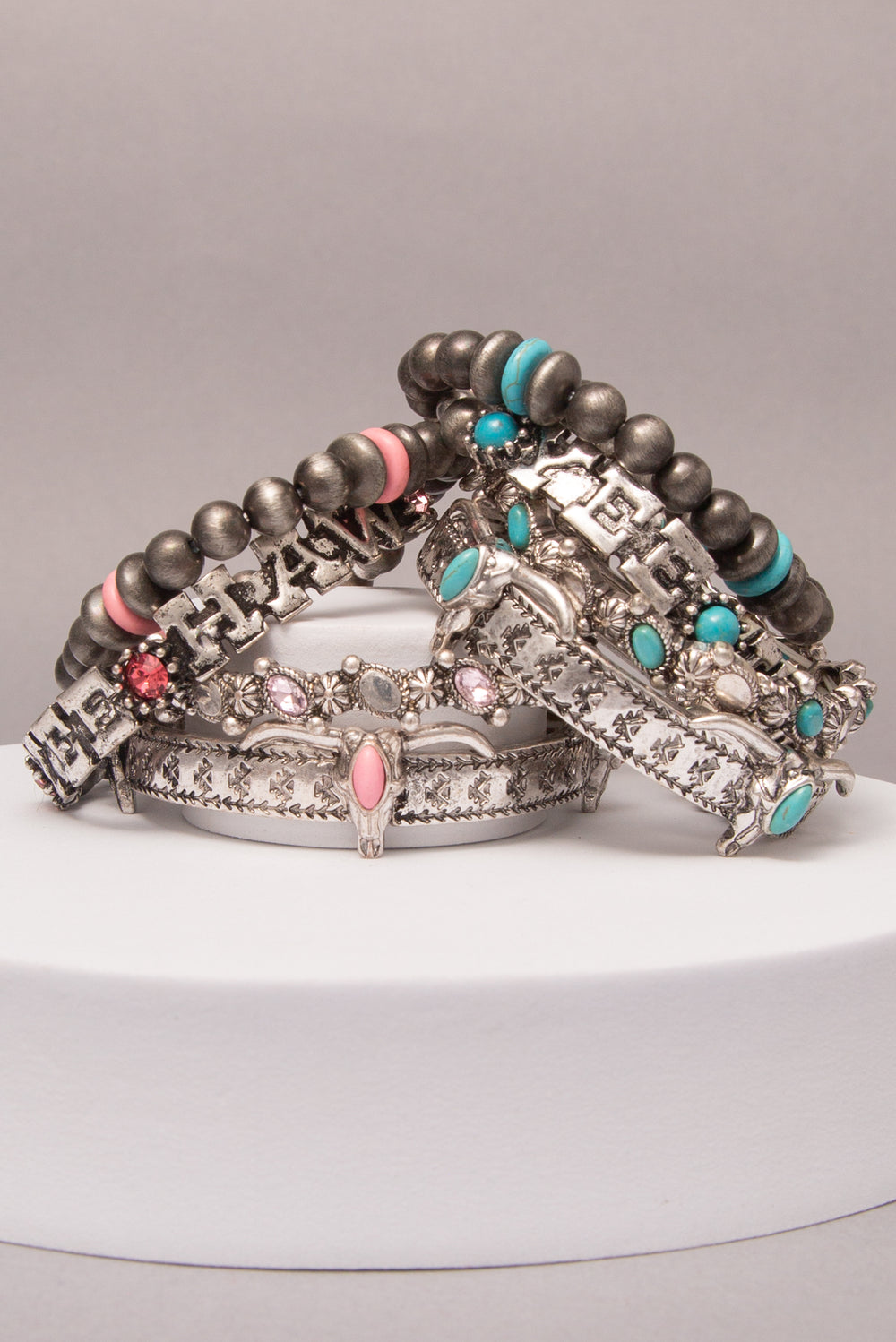 Hailey Western Yee Haw Stretch Bracelet Set with Beaded Bands