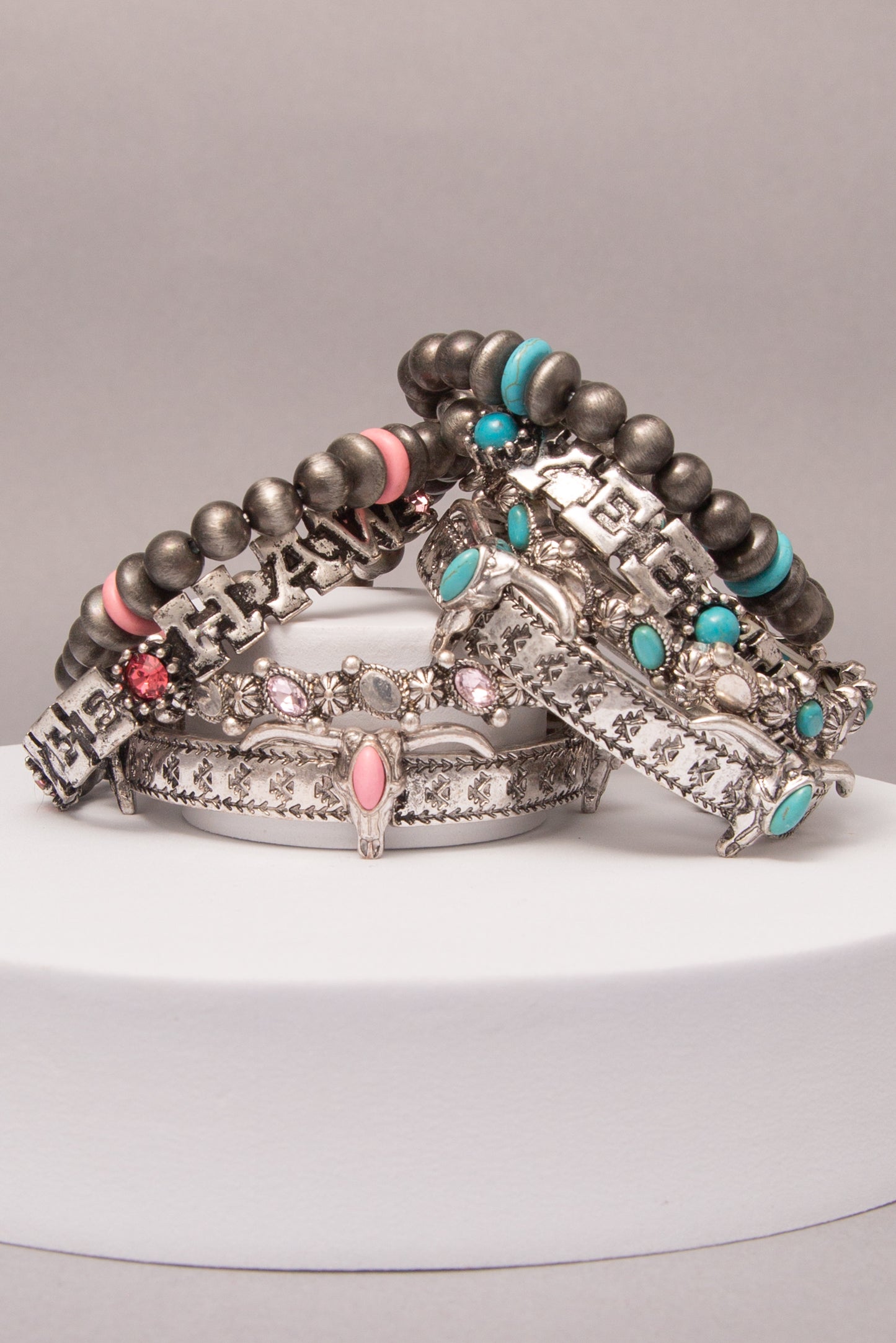 Hailey Western Yee Haw Stretch Bracelet Set with Beaded Bands