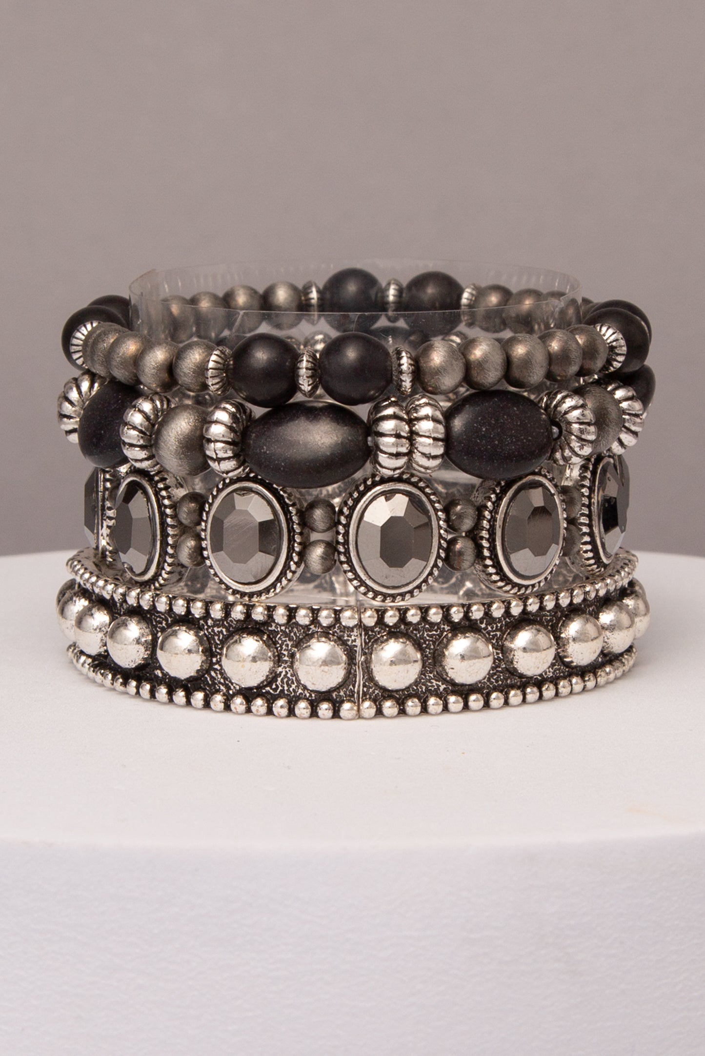 Vivienne Multi Layer Beaded Bracelet Set with Crystal Bead Accents | Black