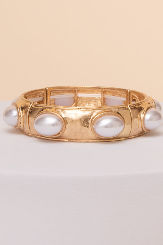 Sophie Hinge Bangle Bracelet with Oval Stone Accents | Pearl