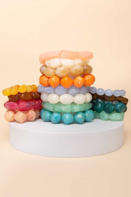 Kinsley 4 PC Multi Shape Marbled Stone Bead Stretch Bracelet Set