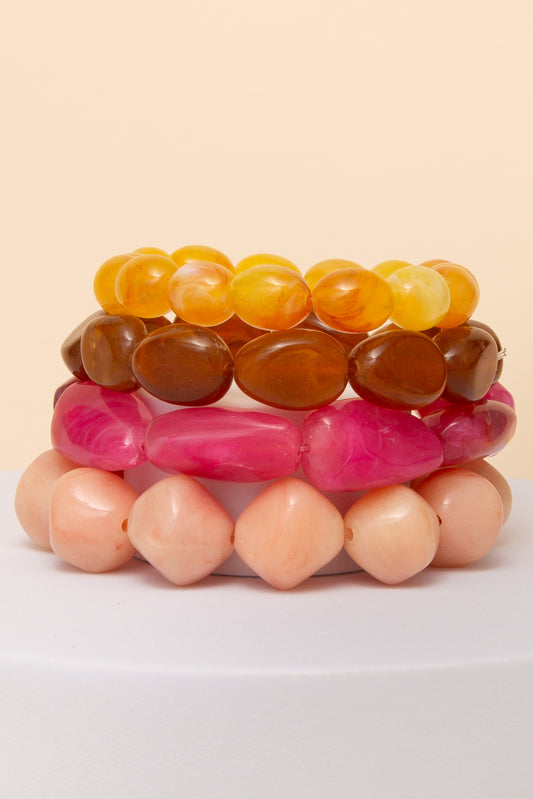 Kinsley 4 PC Multi Shape Marbled Stone Bead Stretch Bracelet Set