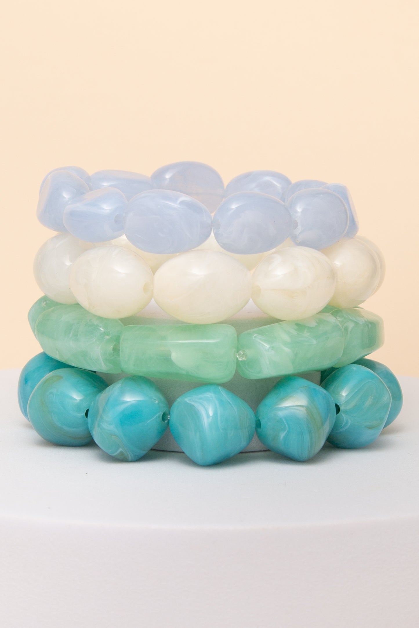 Kinsley 4 PC Multi Shape Marbled Stone Bead Stretch Bracelet Set