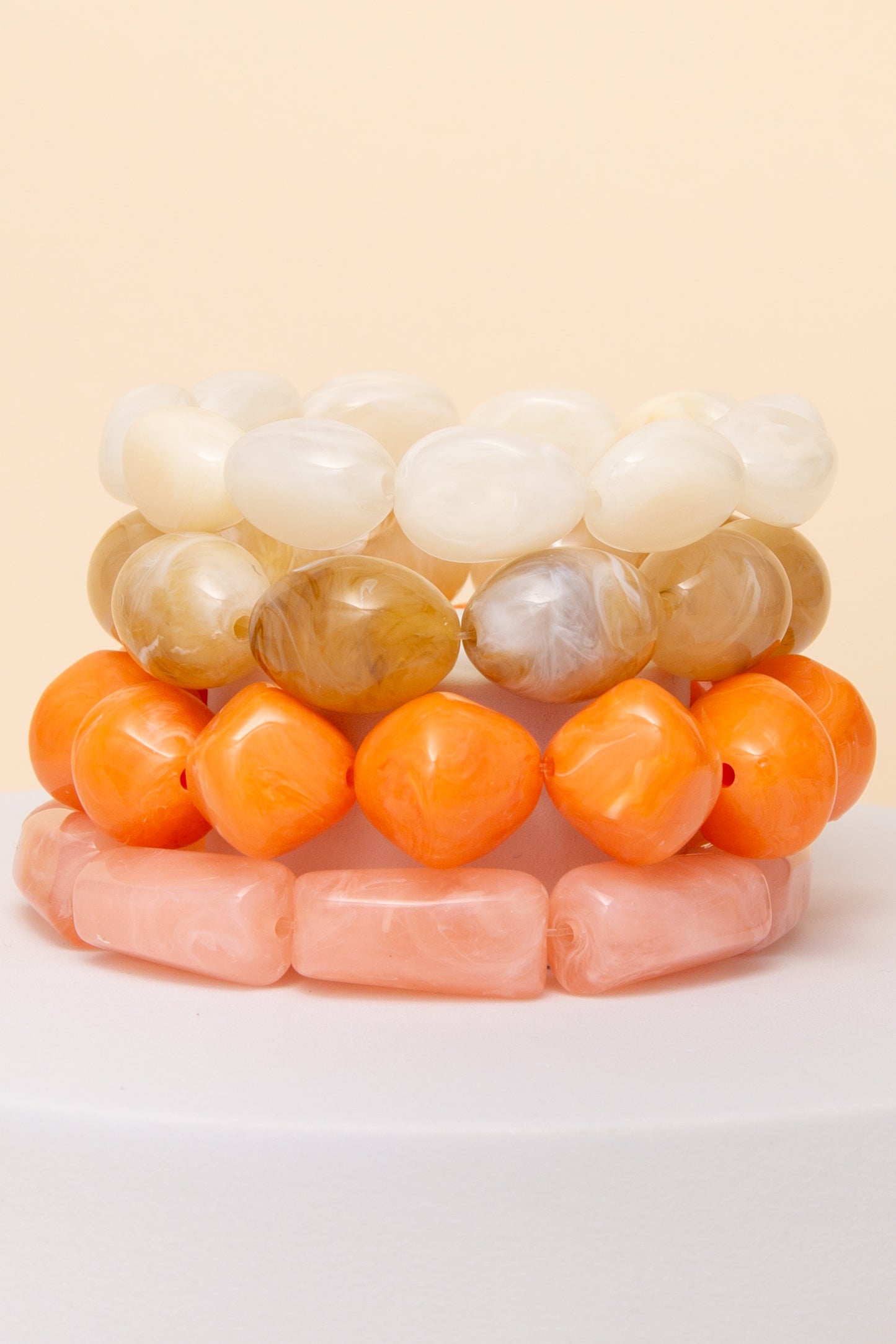 Kinsley 4 PC Multi Shape Marbled Stone Bead Stretch Bracelet Set