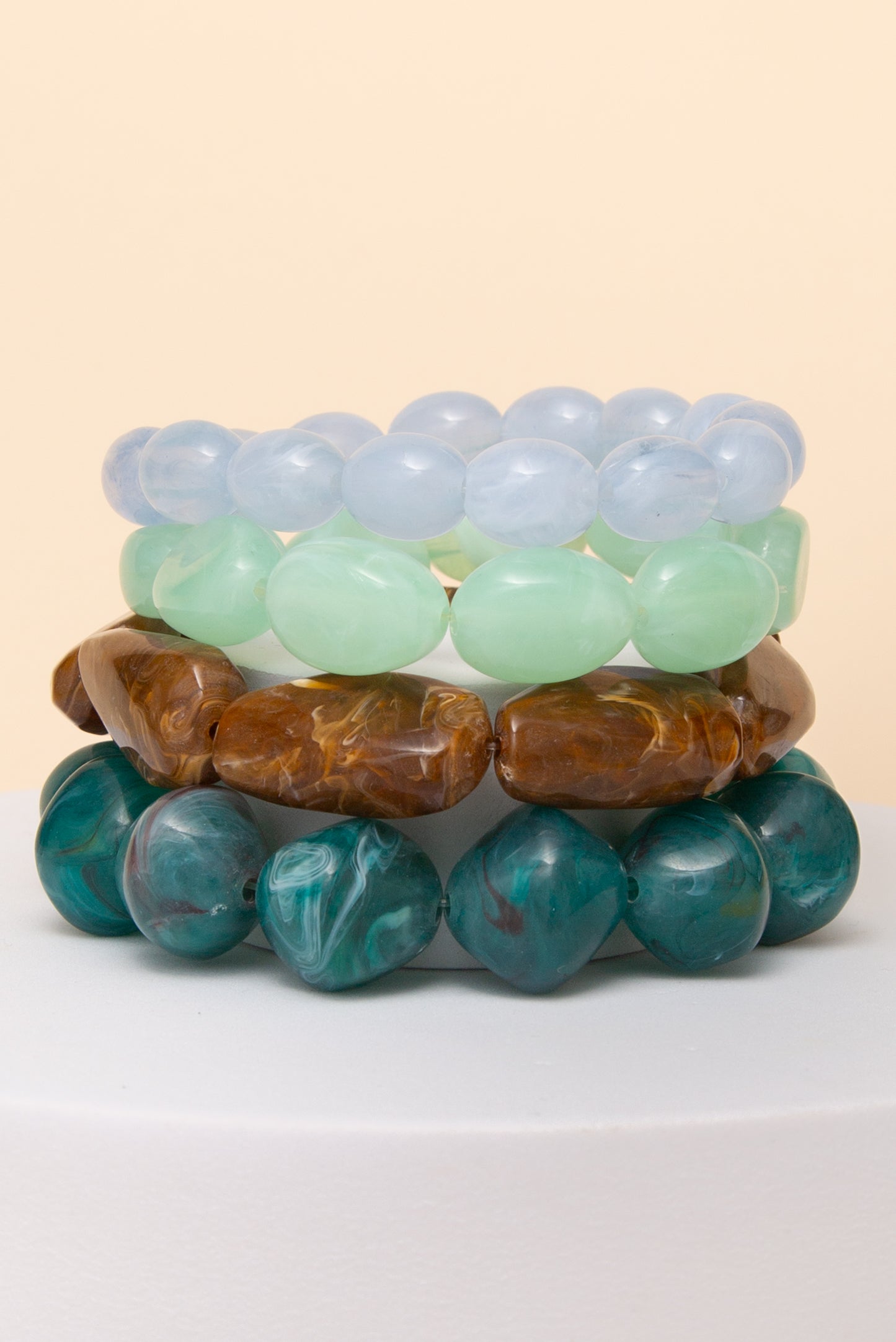 Kinsley 4 PC Multi Shape Marbled Stone Bead Stretch Bracelet Set