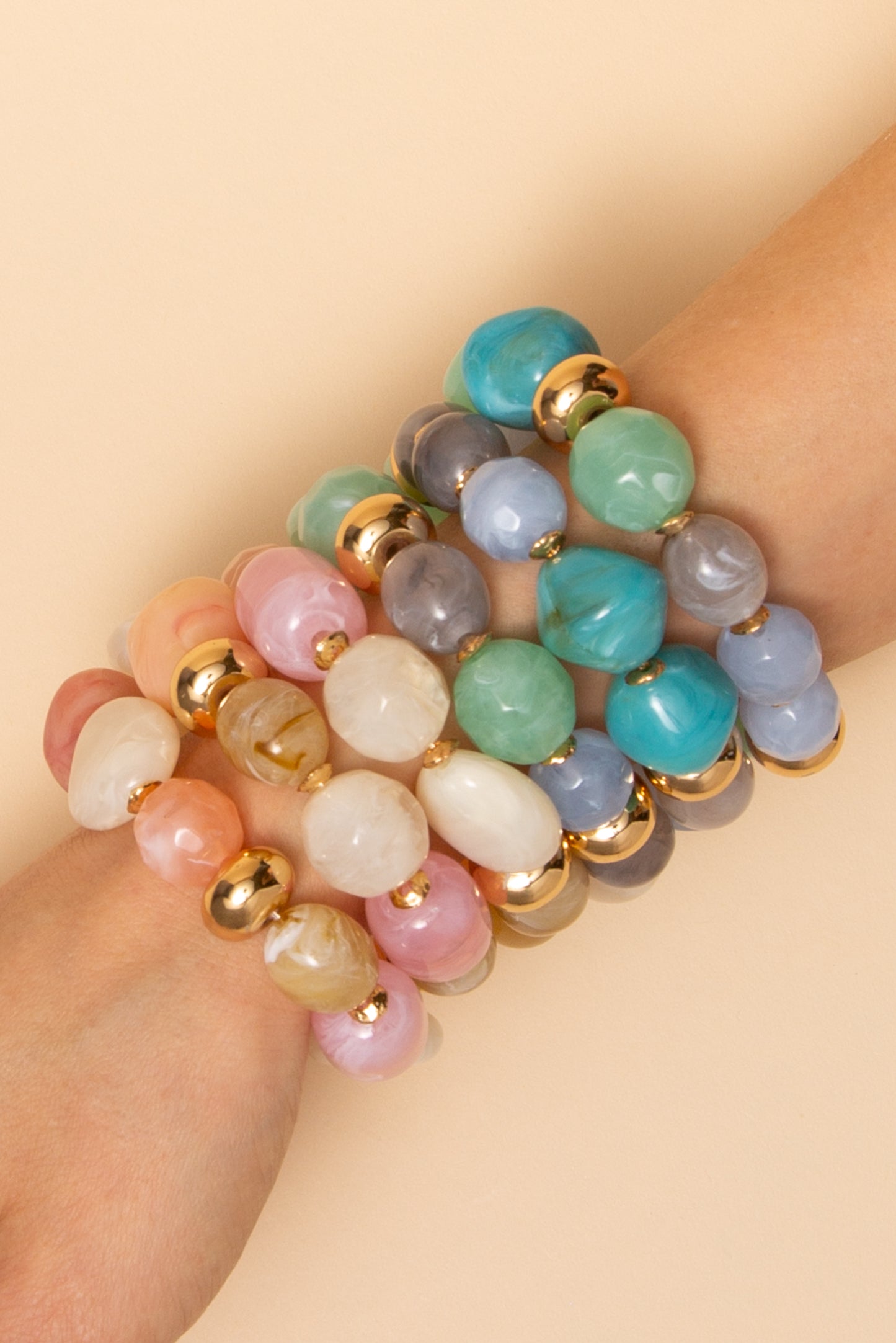 Kylie Pastel Marbled Bead Stretch Bracelet Set