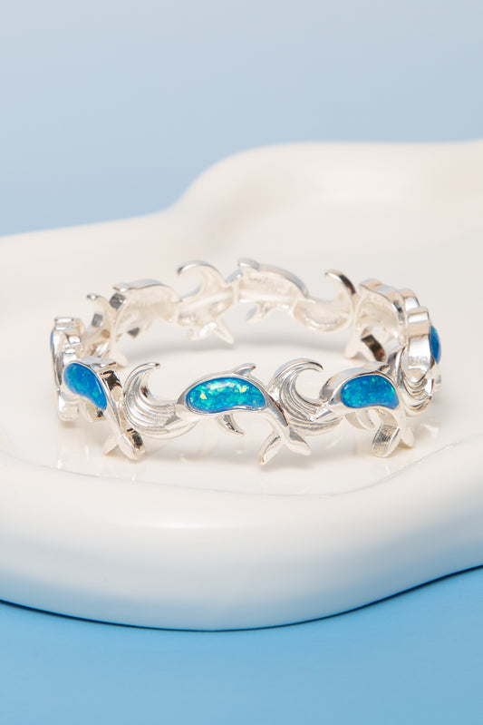 Rose Polished Opal Stone Dolphin Stretch Bracelet