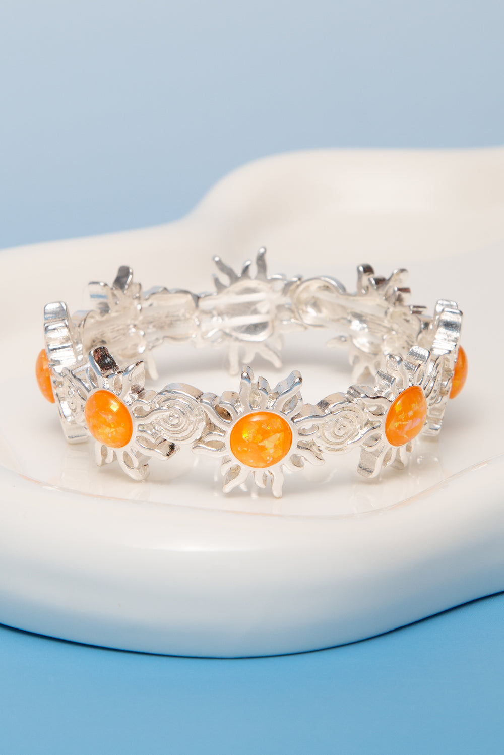 Grace Polished Orange Opal Stone Sun Stretch Bracelet