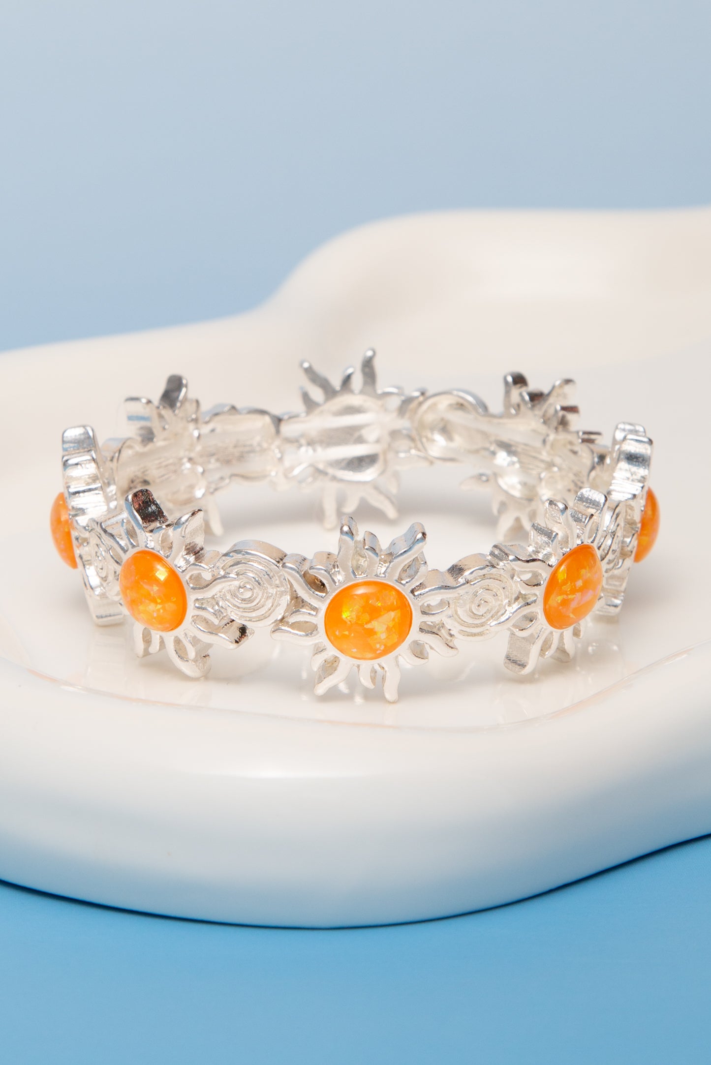 Grace Polished Orange Opal Stone Sun Stretch Bracelet