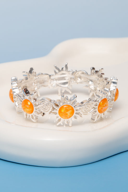 Grace Polished Orange Opal Stone Sun Stretch Bracelet