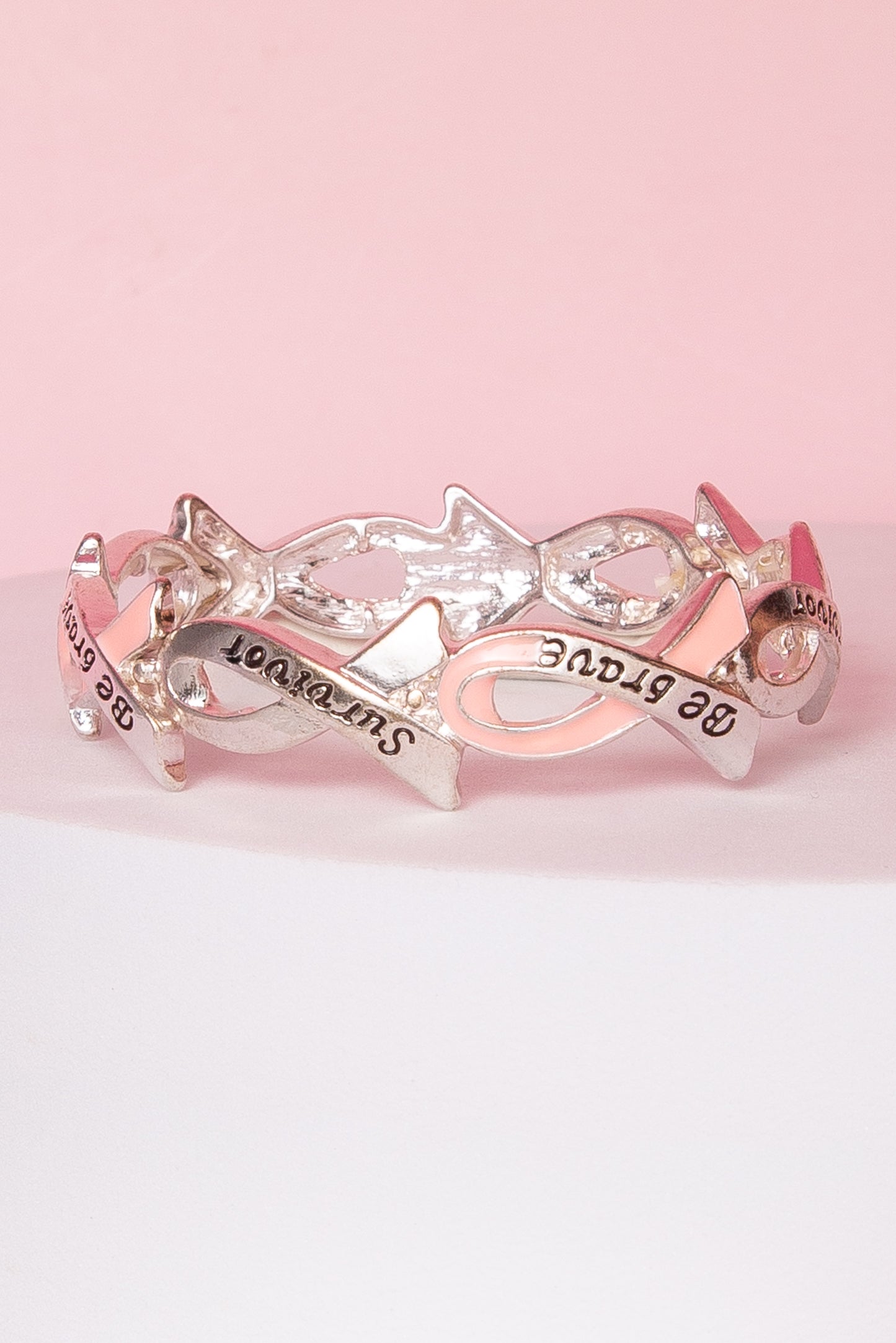 Grace Brave Breast Cancer Awareness Pink Ribbon Stretch Bracelet