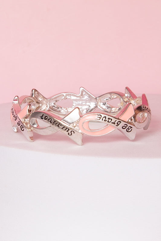 Grace Brave Breast Cancer Awareness Pink Ribbon Stretch Bracelet