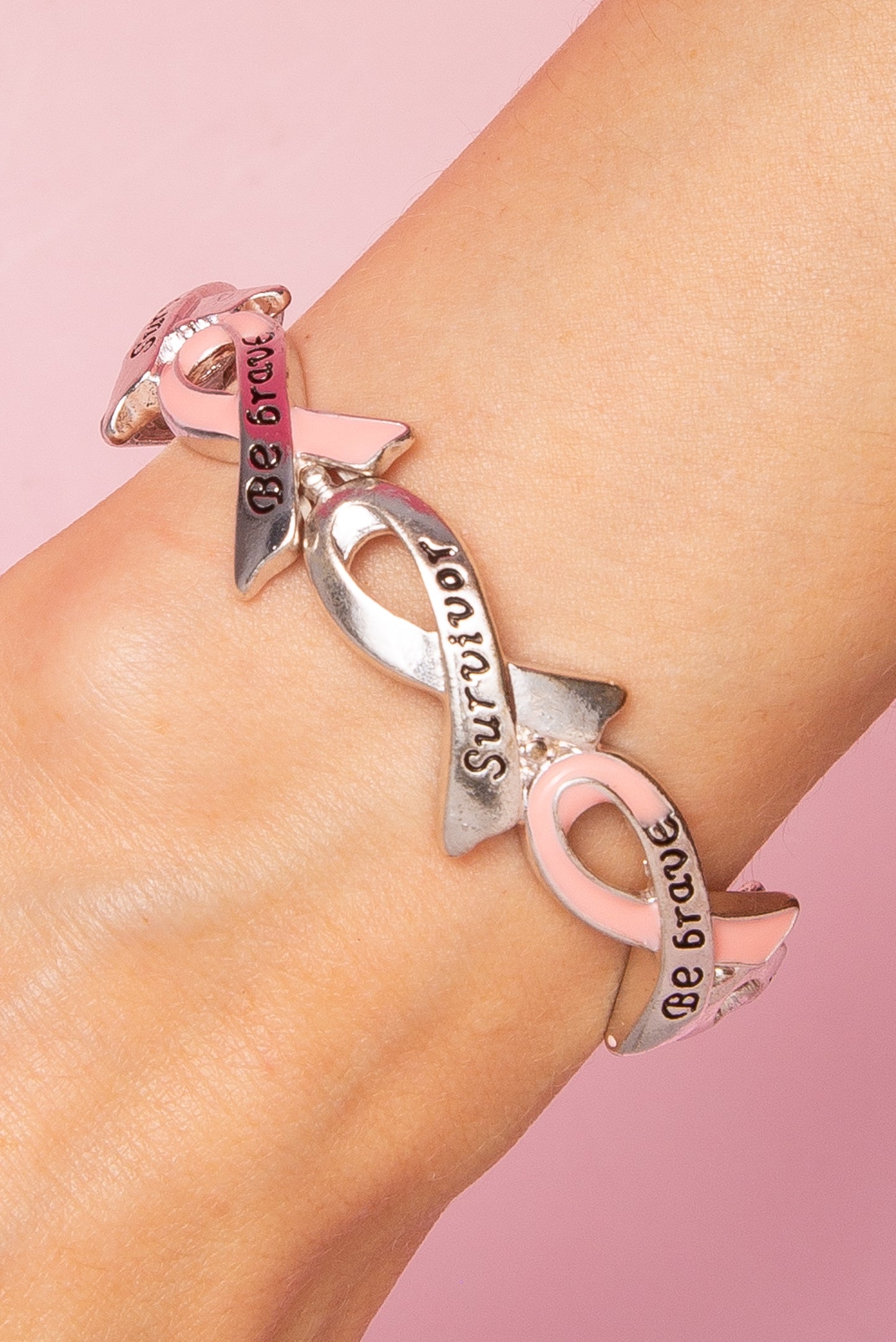 Grace Brave Breast Cancer Awareness Pink Ribbon Stretch Bracelet