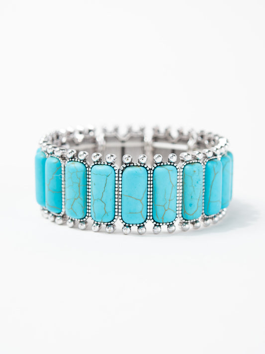Melanie Western Rectangular Turquoise Stone  Stretch Bracelet