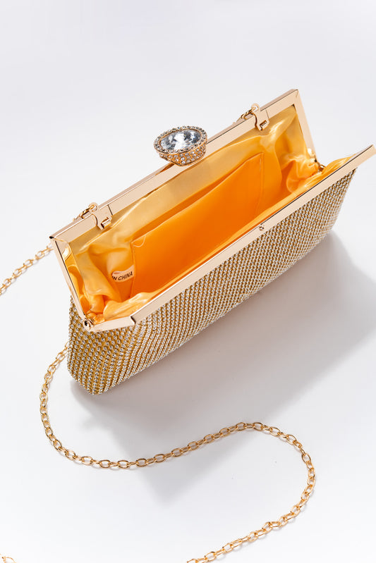 Jaime Rhinestone Clutch Bag with chain strap - Gold
