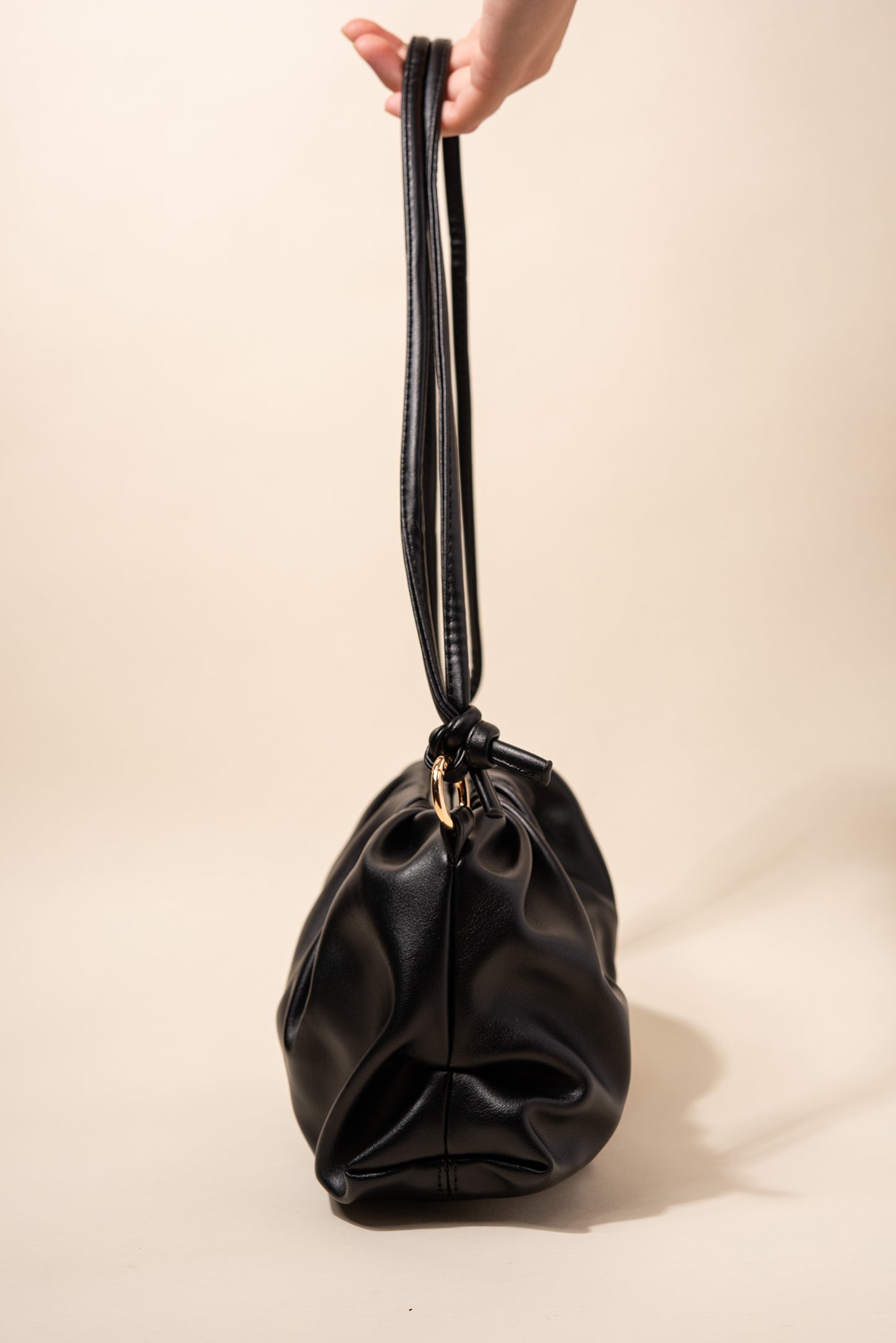 Diana Faux Leather Scrunch Crossbody Pouch Bag - Black
