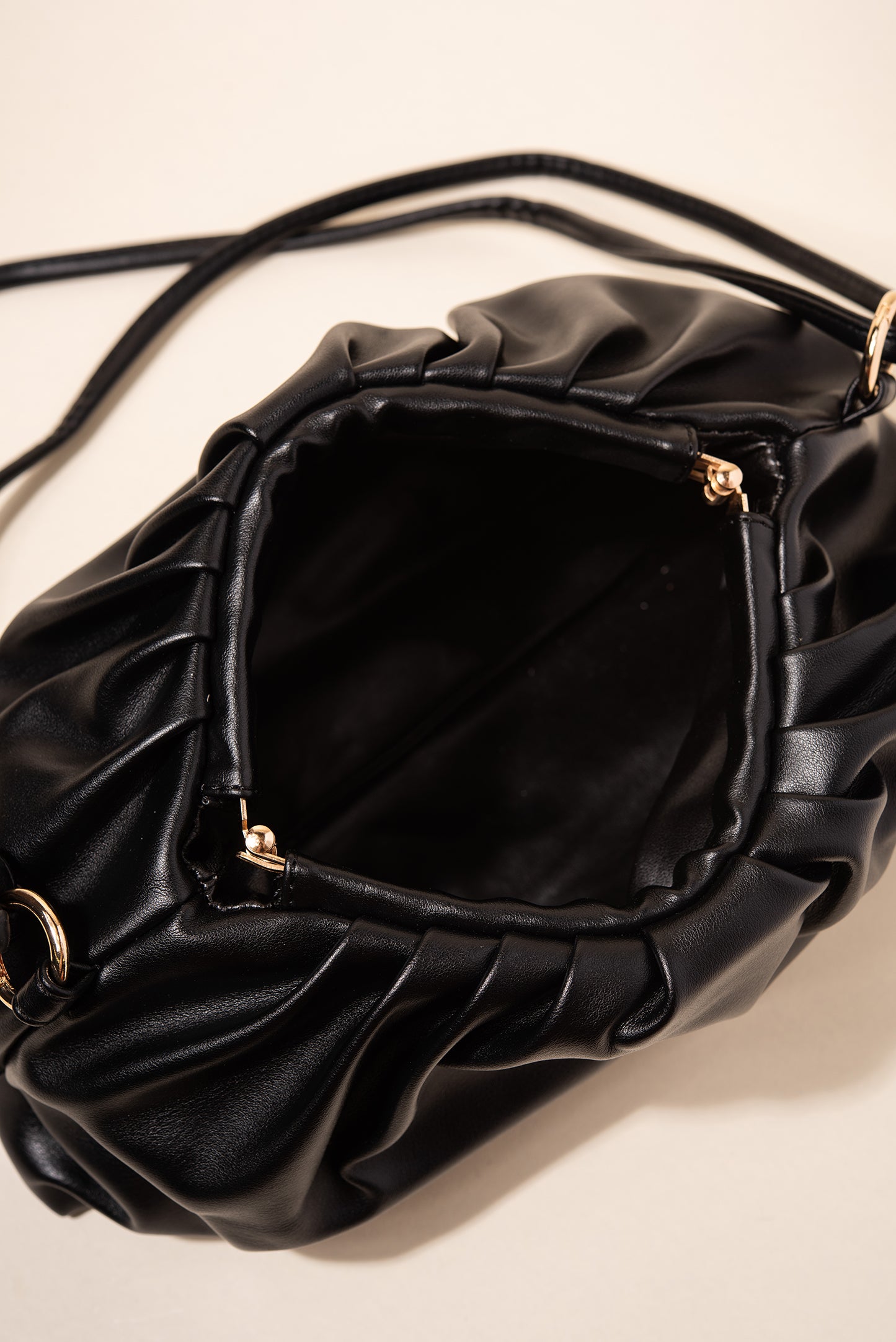 Diana Faux Leather Scrunch Crossbody Pouch Bag - Black
