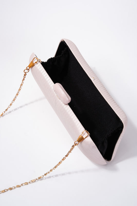 Kylie Textured Satin Evening Bag with Crossbody Chain - Blush Pink
