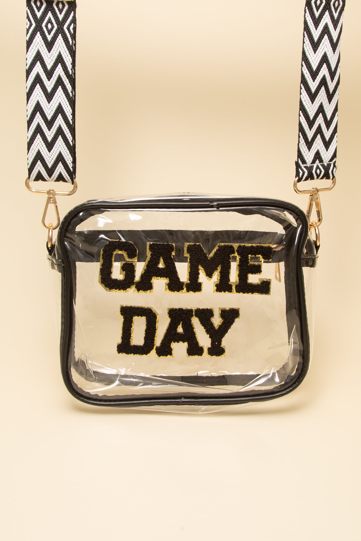 Natalia “Game Day” Fuzzy Chenille Clear Crossbody Bag | Black