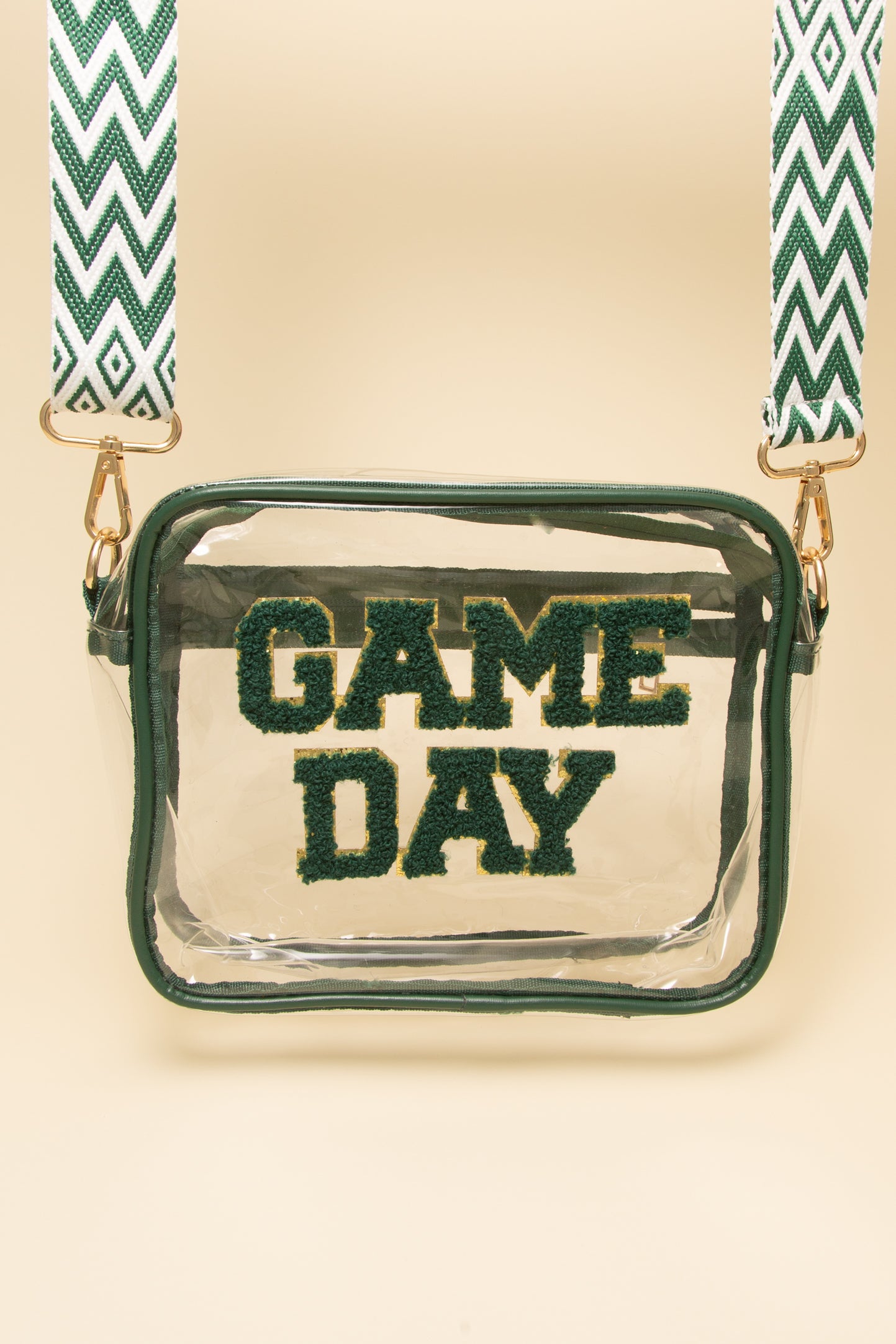Natalia “Game Day” Fuzzy Chenille Clear Crossbody Bag | Green