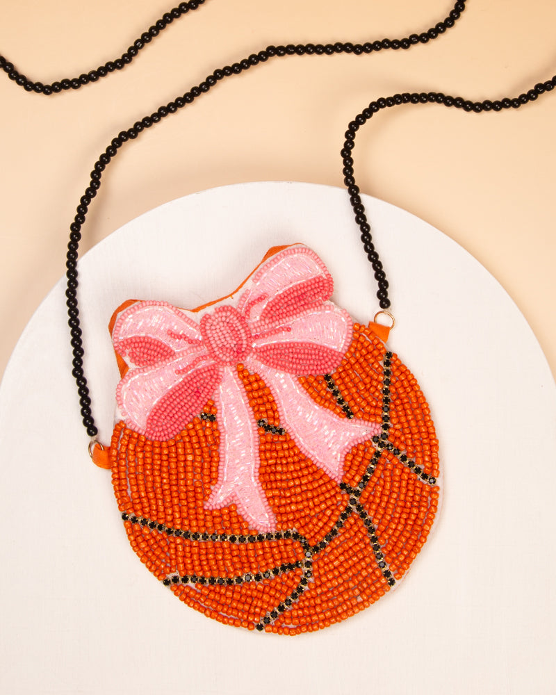 Phoebe Gameday Beaded Basketball Crossbody Bag with Clasp Closure