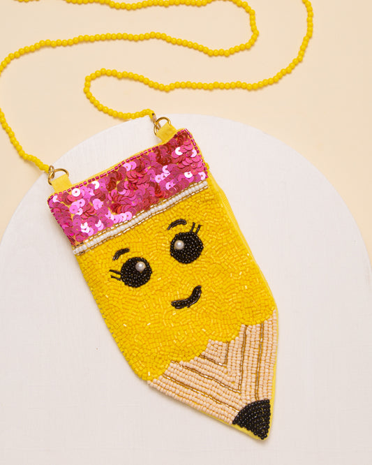 Gretta Sequin & Seed Beaded Crossbody Smiley Pencil Bag
